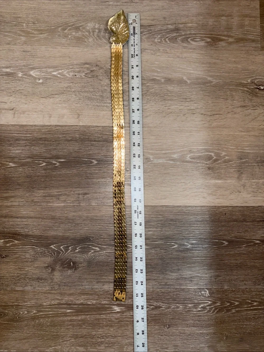 Metallic Gold Leaf Buckle Stretch Belt - Women Accessories Hook and Slit Clasp